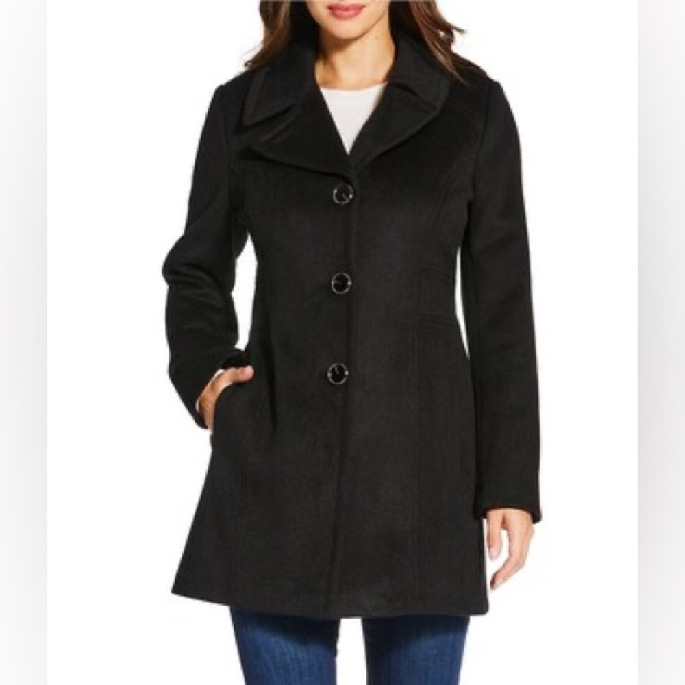 Michael Kors Wool Blend Notch‎ Lapel Button Front Peacoat Sz Medium EUC